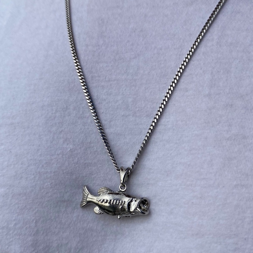 Sterling Silver Bass Fish Necklace